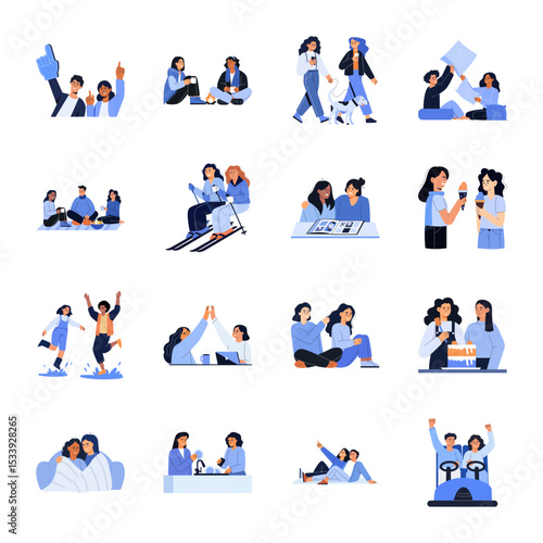 Pack of Buddies Flat Style Illustrations 

