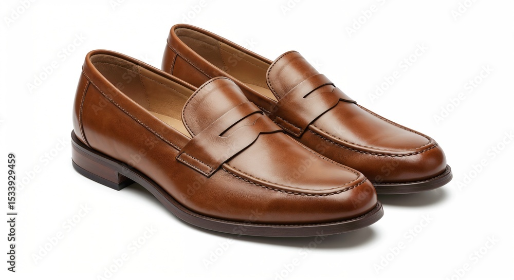 Brown leather loafers on a white background Brown leather loafers on a white background