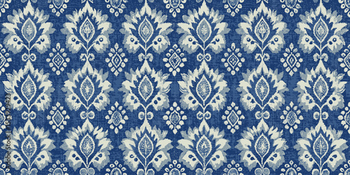 Elegant floral pattern in navy blue and white tones