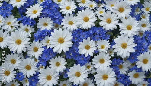 Abundant blue & white flowers, vibrant floral scene, design element, pretty