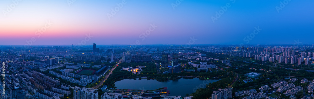 Obraz premium Aerial view of urban scenery in the suburbs at night, Shanghai.