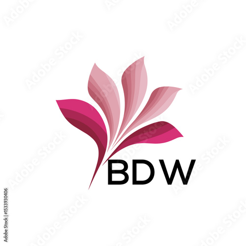 BDW Elegant Abstract Floral Logo Design BDW  Later Logo, with Pink Petals and BDW Text
