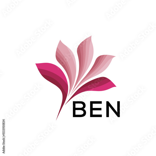 BEN Elegant Abstract Floral Logo Design BEN  Later Logo, with Pink Petals and BEN Text

