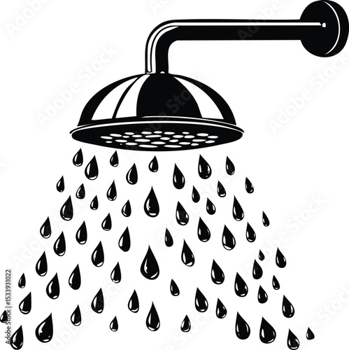 Shower Head with Water Drops - Bathroom & Hygiene Icon

