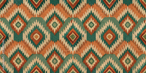Vibrant geometric pattern in earthy tones and greens, adding depth to any design.