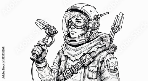 Hand Drawn Sci-Fi Space Scavenger - Futuristic Character Vector