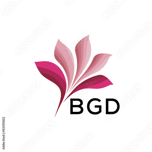 BGD Elegant Abstract Floral Logo Design BGD  Later Logo, with Pink Petals and BGD Text
