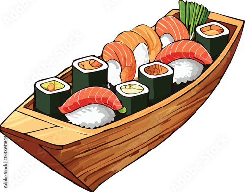Sushi Boat Platter Clipart - Japanese Food Art

