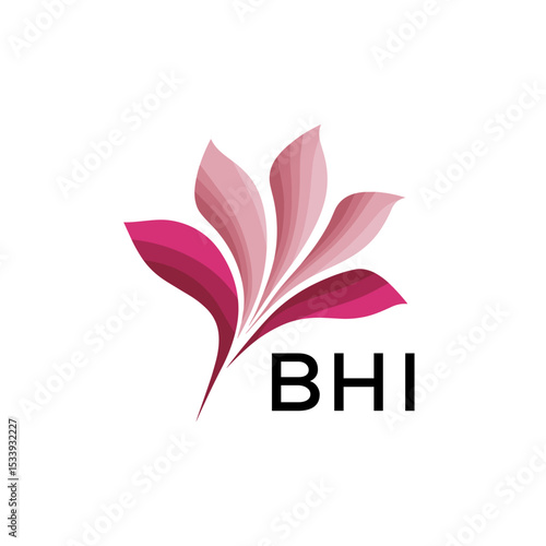 BHI Elegant Abstract Floral Logo Design BHI  Later Logo, with Pink Petals and BHI Text
