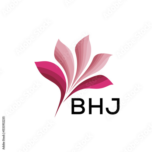 BHJ Elegant Abstract Floral Logo Design BHJ  Later Logo, with Pink Petals and BHJ Text
