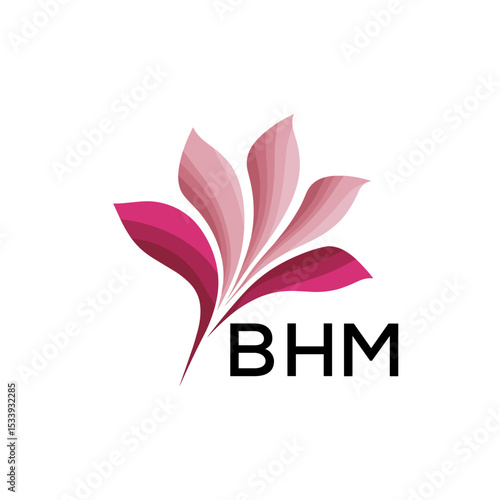 BHM Elegant Abstract Floral Logo Design BHM  Later Logo, with Pink Petals and BHM Text
