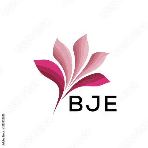 BJE Elegant Abstract Floral Logo Design BJE  Later Logo, with Pink Petals and BJE Text
