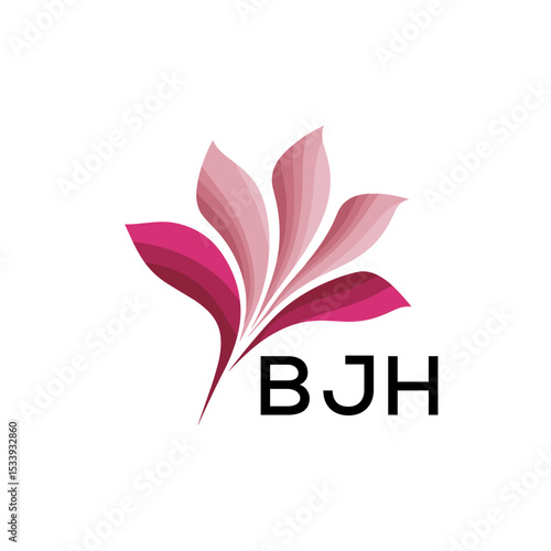 BJH Elegant Abstract Floral Logo Design BJH  Later Logo, with Pink Petals and BJH Text
