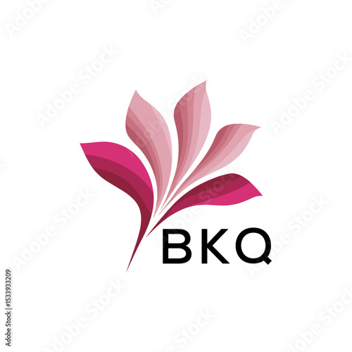BKQ Elegant Abstract Floral Logo Design BKQ  Later Logo, with Pink Petals and BKQ Text
