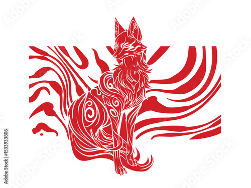 Red fox illustration with japanese style for kaijune event
