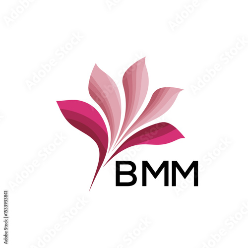 BMM Elegant Abstract Floral Logo Design BMM  Later Logo, with Pink Petals and BMM Text
