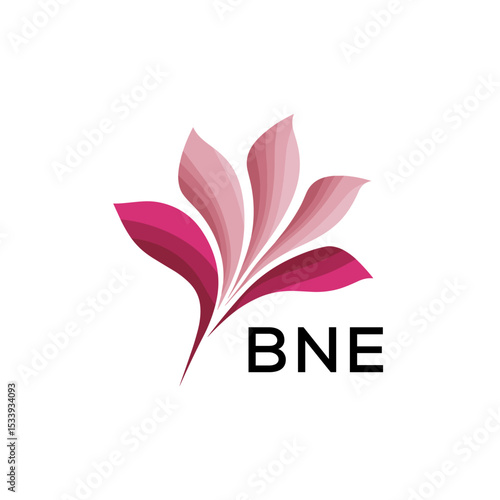 BNE Elegant Abstract Floral Logo Design BNE  Later Logo, with Pink Petals and BNE Text
