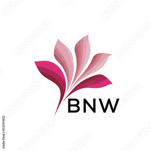BNW Elegant Abstract Floral Logo Design BNW Later Logo, with Pink Petals and AAB Text
