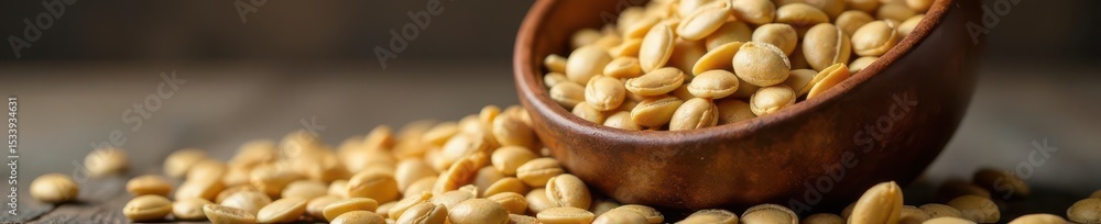 Obraz premium A ceramic bowl overflowing with hulled sunflower seeds , food photography, food, seeds