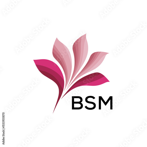 BSM Elegant Abstract Floral Logo Design BSM Later Logo, with Pink Petals and AAB Text
