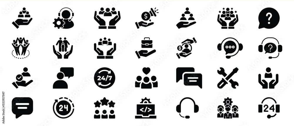 Naklejka premium Black Glyph Icons Set Customer Support Teamwork vector 1
