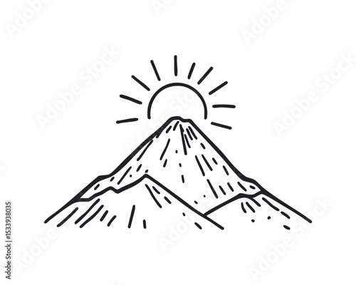 Mountains doodle illustration on isolated white background