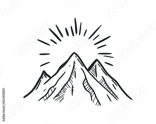 Mountains doodle illustration on isolated white background