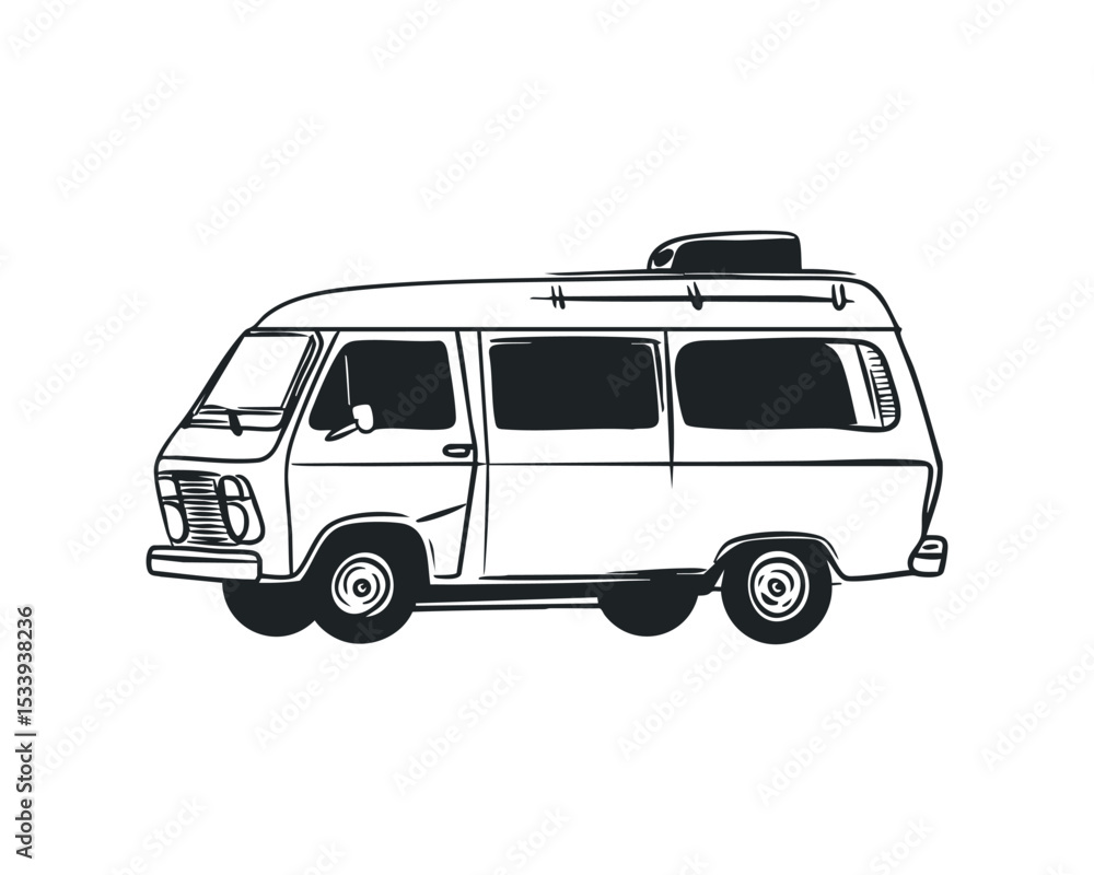 Travel van doodle illustration on isolated white background Travel van doodle illustration on isolated white background