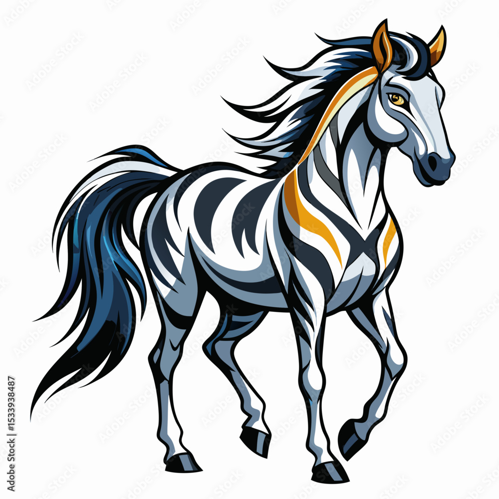 Obraz premium Horse realistic design and bold line black , white background ,full color
