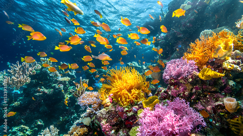 Fototapeta premium Colorful life on underwater coral reef