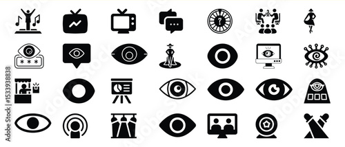 Black Glyph Icons Set View Vision Eye Media Presentation