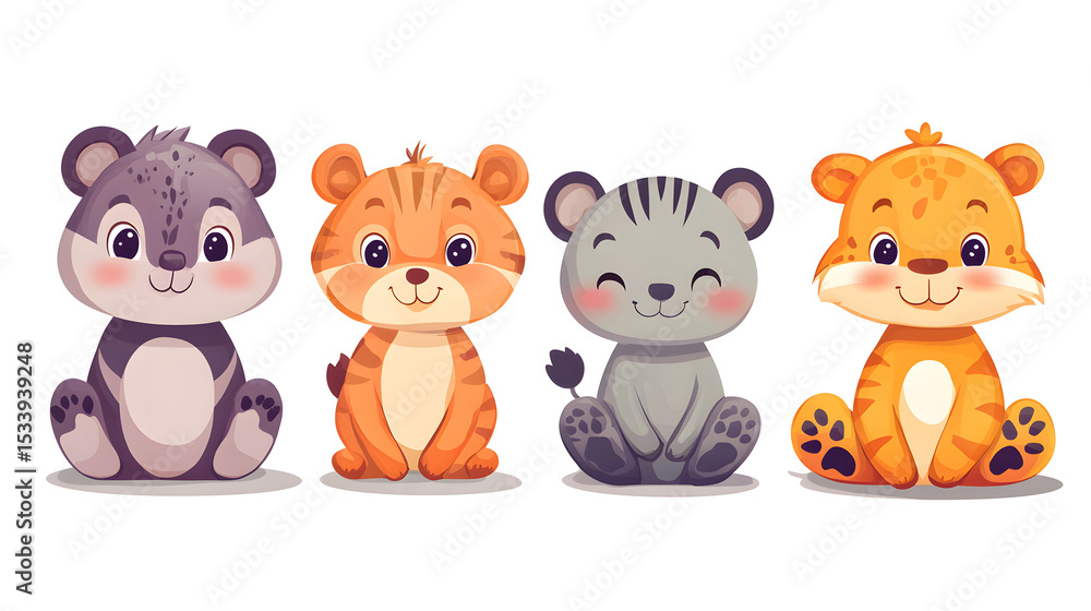 Naklejka premium Colorful set of little cartoon animals characters. Baby animals