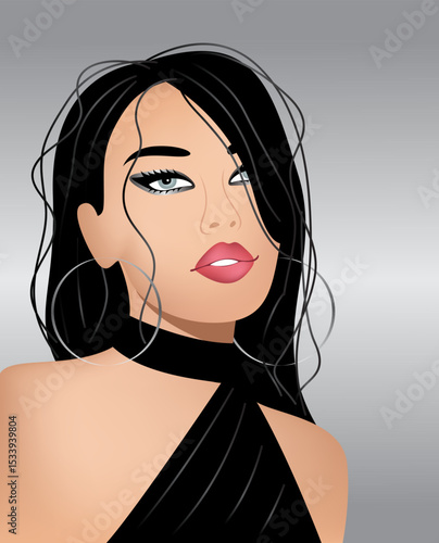 Illustration of a fashionable girl on a gray background.