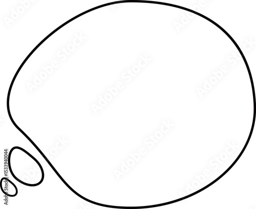 フキダシの先端が丸を描いている、思いを表現する吹き出し。黒線と白のシンプルなふきだし。