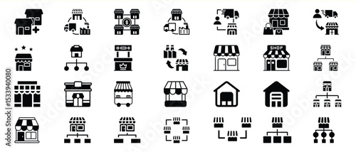 Black Shop Store Retail Business Icons Set vector 1
