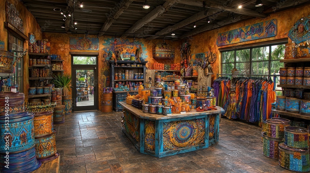 Naklejka premium Vibrant shop with painted goods