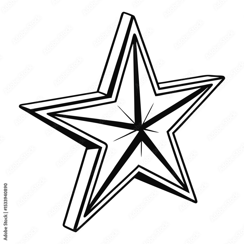 Fototapeta premium Bold 3D geometric star outline, black and white abstract symbolic graphic art for logos, prints, and design elements
