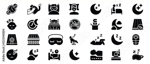 Sleep Icons Set Black Glyph Style vector