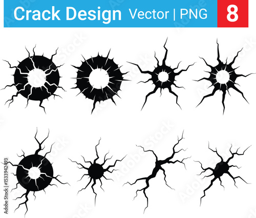 Vector Illustration of Jagged Crack and Hole Silhouettes in Minimalist Style
