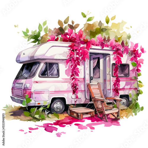 Class C RV Motorhome SVG, camping van Watercolor Clipart, Class C trailer