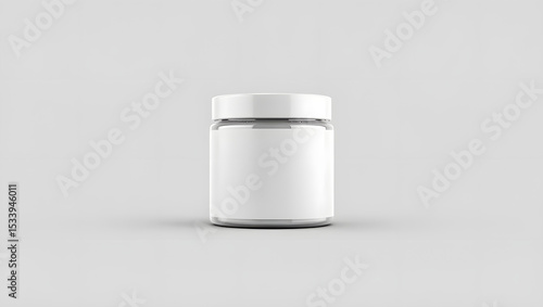 A pristine white jar with a blank label sits isolated on white background, ready for your product design