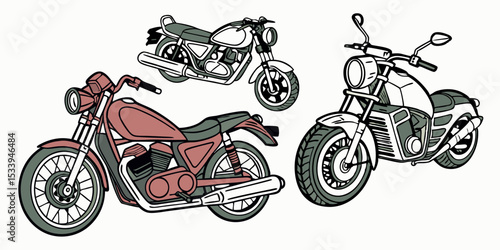 Explore vintage motorcycle collection vector illustration for bike enthusiasts and riders design asset