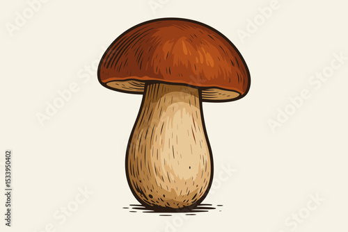Vector porcini mushroom icon, Boletus edulis. Vintage woodcut style illustration of an edible forest cep. Natural organic food ingredient for gourmet recipes and healthy eating.