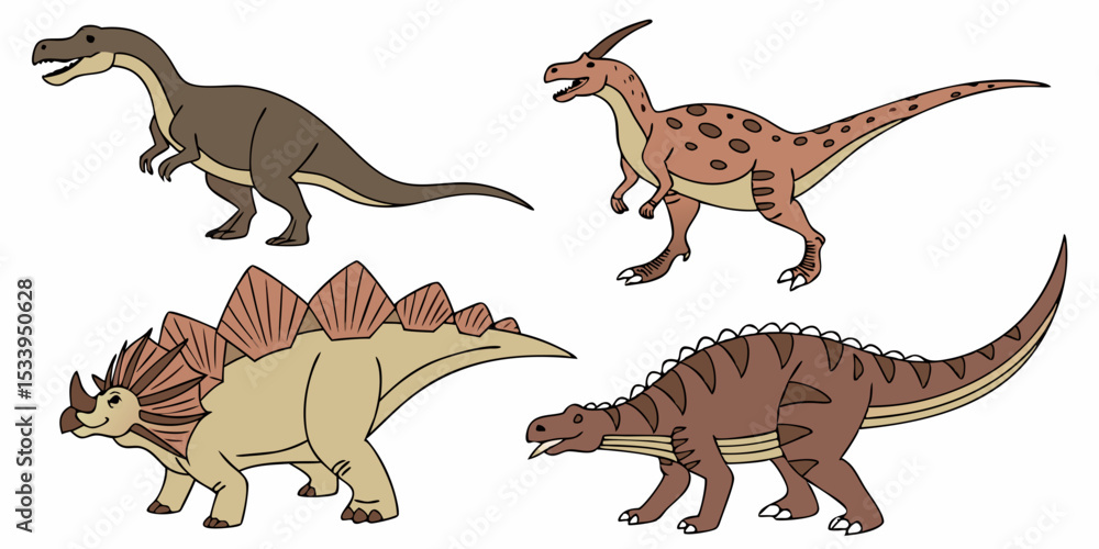 Naklejka premium Explore prehistoric creatures: a colorful dinosaur illustration for kids and dinosaur enthusiasts vector design