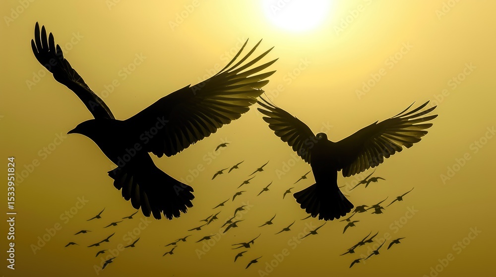 Obraz premium view of an eagle flying decorated with clouds and sunlight