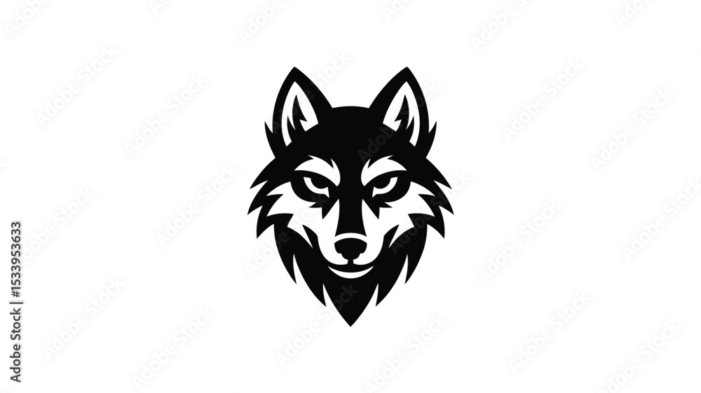 Fototapeta premium A stylized black and white illustration of a wolf's head with a fierce and determined expression