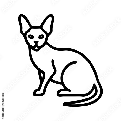 Sphynx cat, hairless silhouette with large ears, elegant line drawing