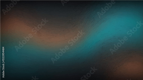 Abstract black  brown turquoise gradient noisy grain background texture.