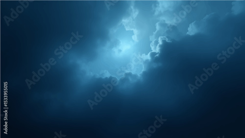 Abstract dark blue sky with light rays and a hint of smoke texture.