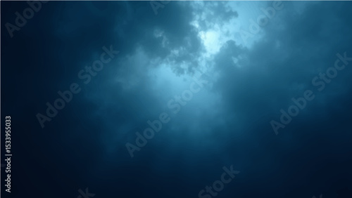 Abstract dark blue sky with light rays and a hint of smoke texture.